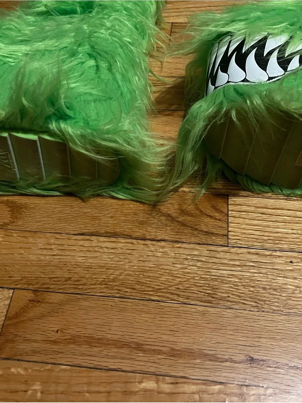 Fluffy Green Monster Platform Boots, size 6